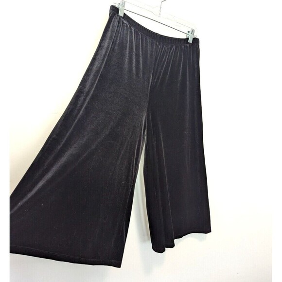 Velvet Wide Leg Cropped Pants Women's Size Small Black - Picture 1 of 7